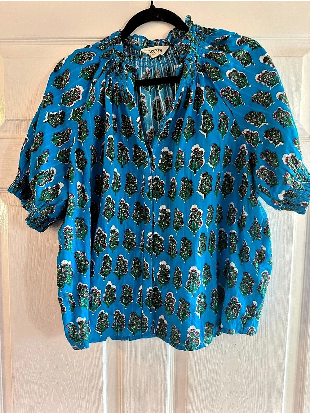 Boden Floral Blouse in Blue & Green Size XL Like New